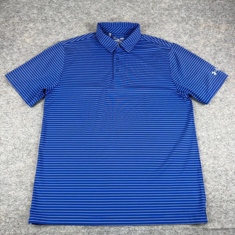 Under Armour HeatGear Golf Polo Shirt Striped Loose Blue Mens Large L